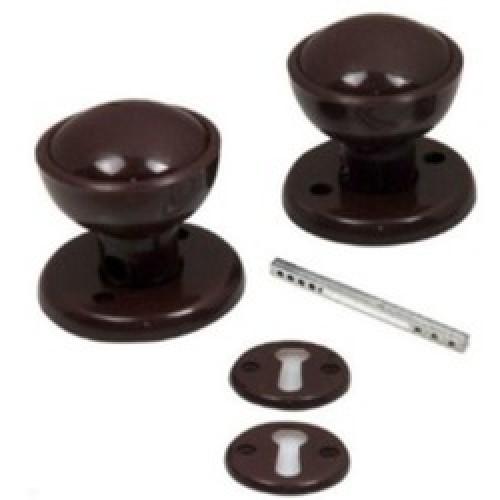 DOOR KNOB BROWN PLASTIC RIMLOCK SET