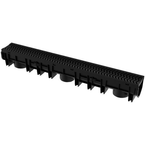 DRAIN CHANNEL C/W POLY GRATE 1M X 110MM BLACK PLASTIC BC1B