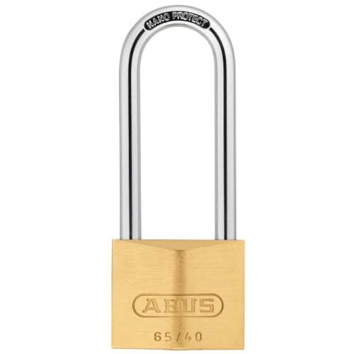 BRASS PADLOCK 63MM LONG SHACKLE 65/40HB63 ABUS