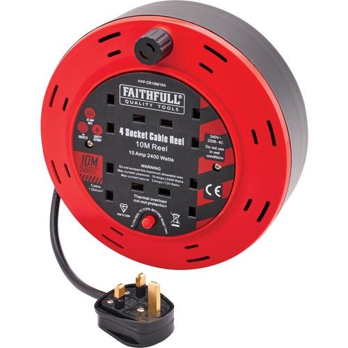 CABLE REEL 10M 13A 240V 4 SOCKET FAITHFULL