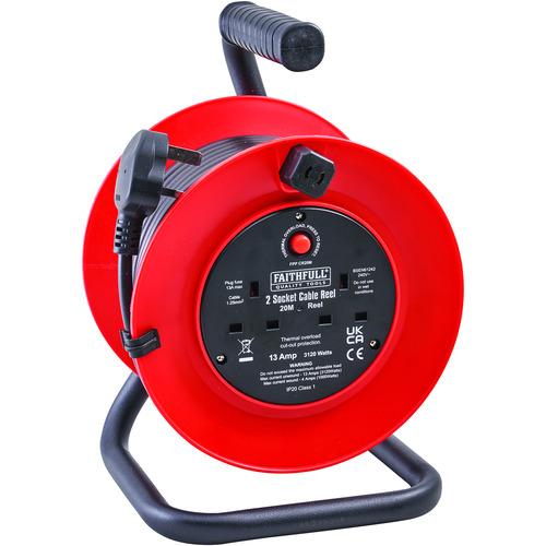 CABLE REEL 20M 13A 2 SOCKET 240V FAITHFULL