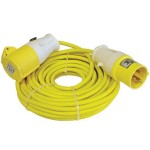 EXTENSION CABLE 14M X 1.5MM YELLOW C/W PLUG & SOCKET 110V