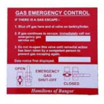 SIGN GAS EMERGENCY CONTROL LABEL 120 X 120MM